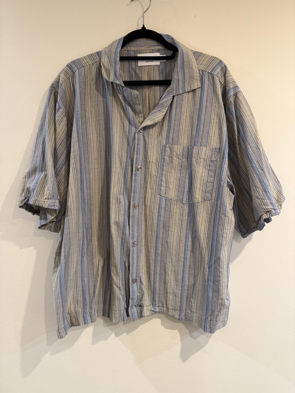 Relaxed Stripe Short-Sleeve Button-Down Shirt - Blue & Gray